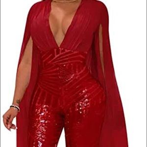 Red Sequin Embellished Jumpsuit
